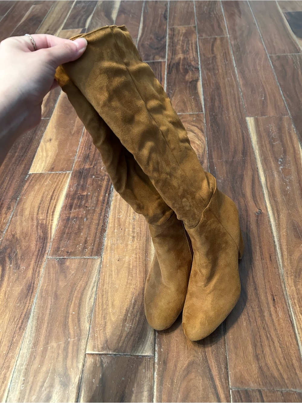 Women's Tall Fitted Suede Block Heel Boots - Tan - Picture 2 of 3